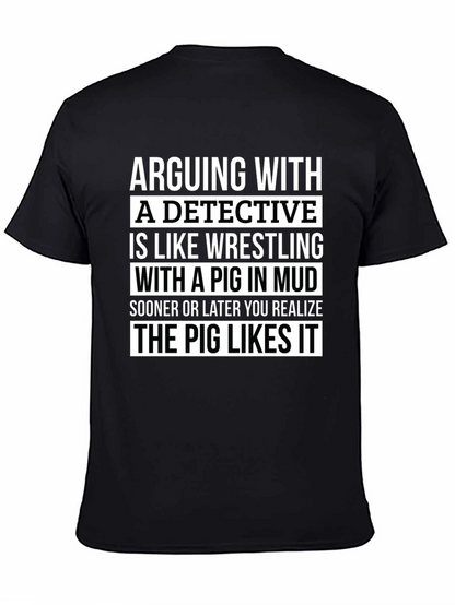 Camiseta Negra con Humor: Detective y el Cerdo