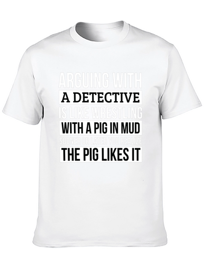 Camiseta Negra con Humor: Detective y el Cerdo