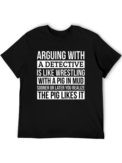 Camiseta Negra con Humor: Detective y el Cerdo
