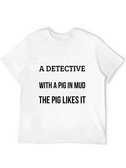 Camiseta Negra con Humor: Detective y el Cerdo