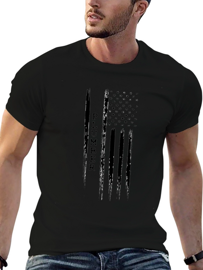 Camiseta Negra Diseño Bandera Americana Fontanero