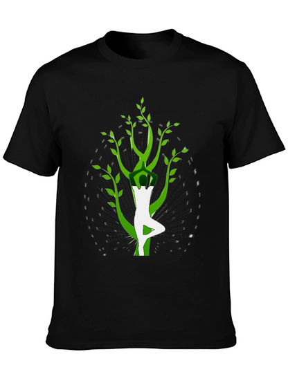 Camiseta Negra con Diseño Yoga-Árbol