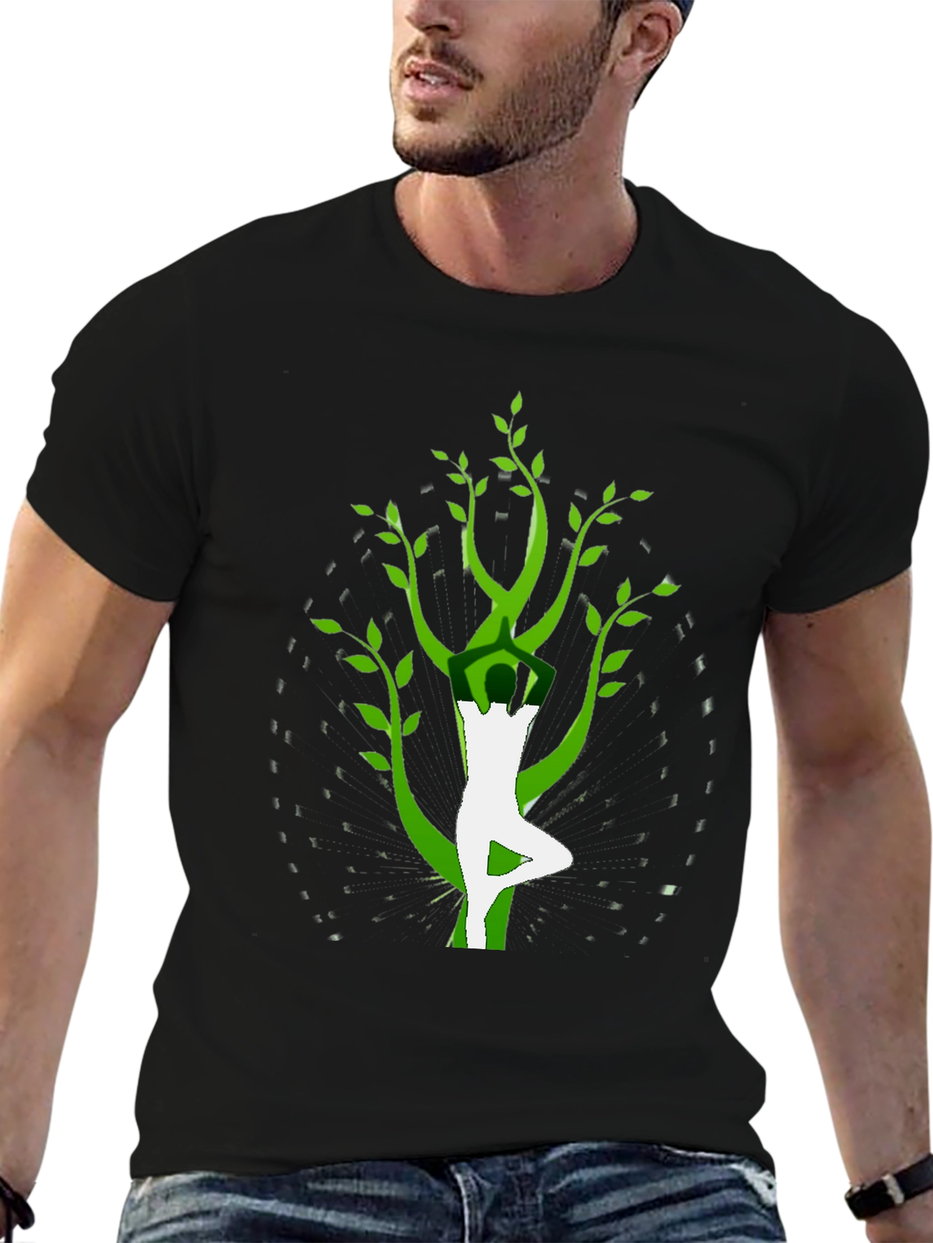 Camiseta Negra con Diseño Yoga-Árbol