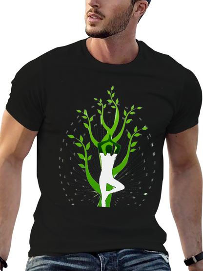Camiseta Negra con Diseño Yoga-Árbol