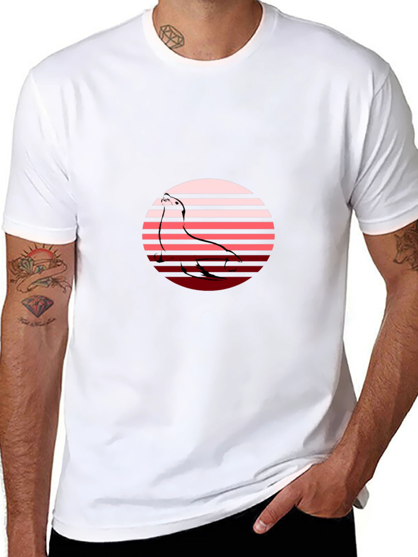 Camiseta Hombre Negra con Diseño Retro de Ave