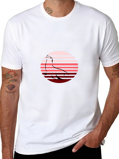 Camiseta Hombre Negra con Diseño Retro de Ave