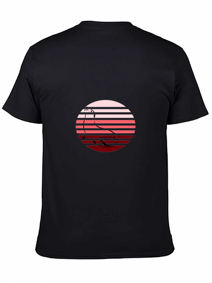 Camiseta Hombre Negra con Diseño Retro de Ave