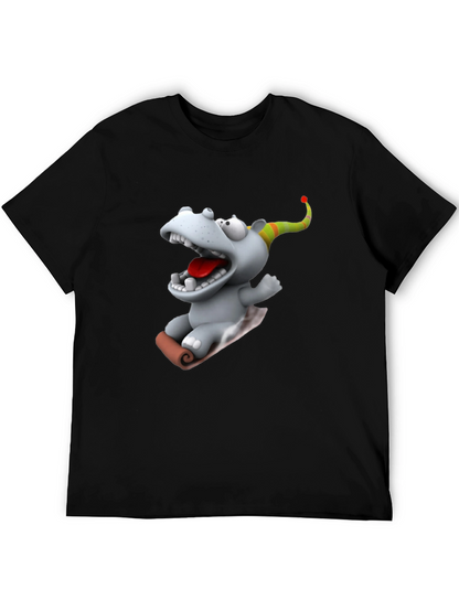 Camiseta Negra con Dibujo Animado de Hipopótamo Navideño