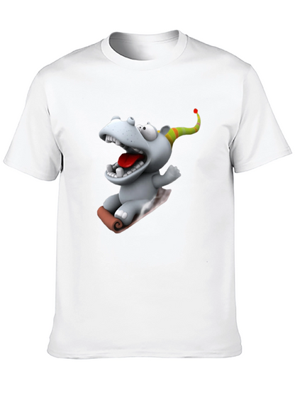 Camiseta Negra con Dibujo Animado de Hipopótamo Navideño