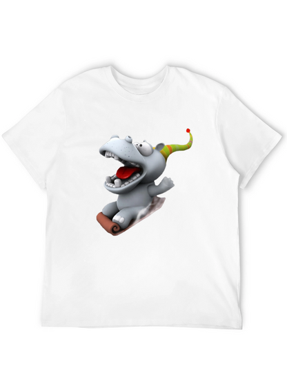 Camiseta Negra con Dibujo Animado de Hipopótamo Navideño