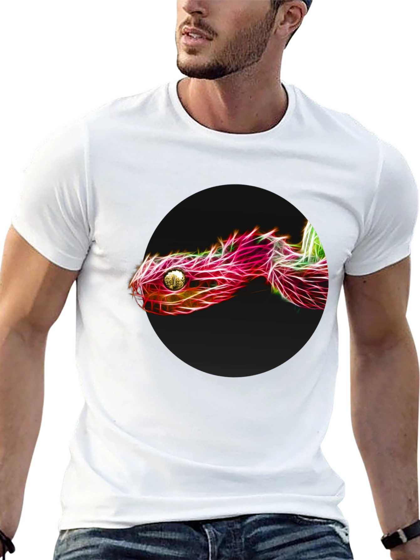 Camiseta Negra con Diseño de Serpiente Neón