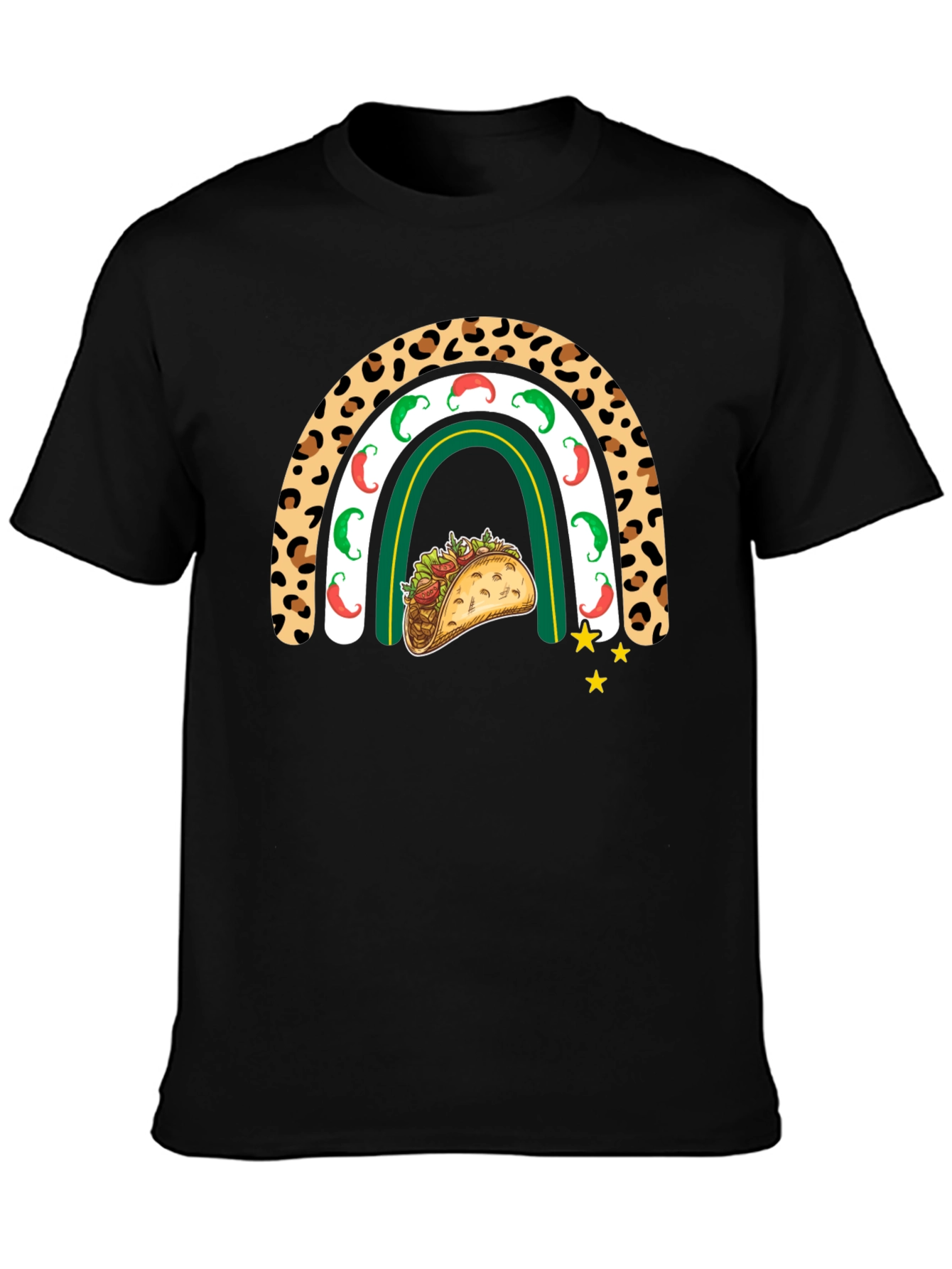 Camiseta Negra con Diseño de Taco y Arcoíris