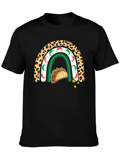 Camiseta Negra con Diseño de Taco y Arcoíris