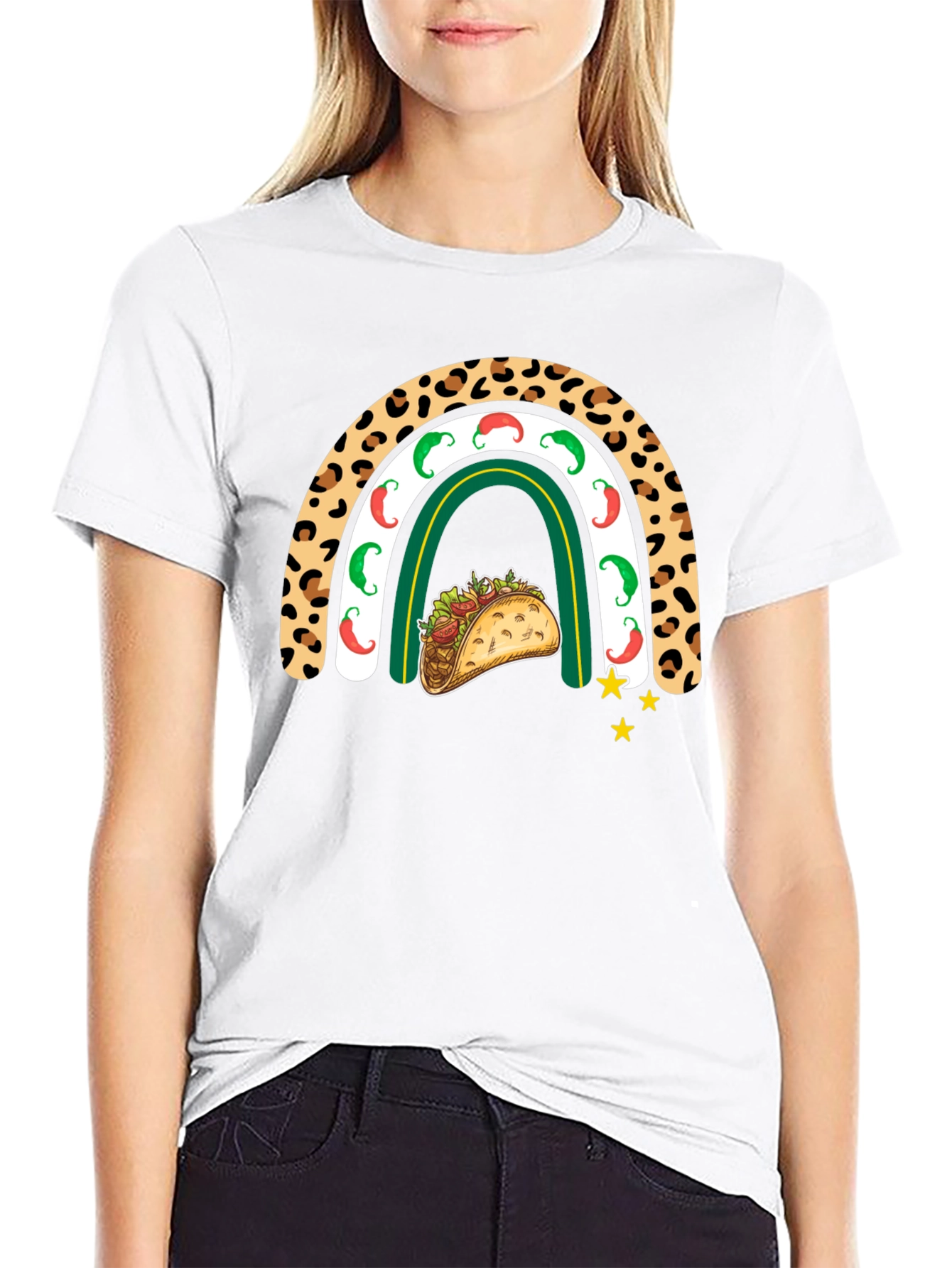 Camiseta Negra con Diseño de Taco y Arcoíris