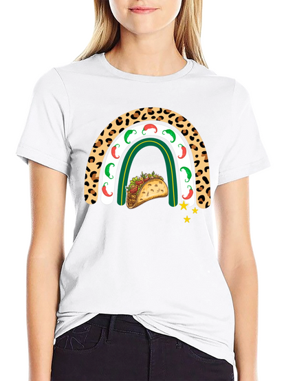 Camiseta Negra con Diseño de Taco y Arcoíris