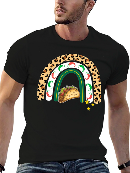 Camiseta Negra con Diseño de Taco y Arcoíris