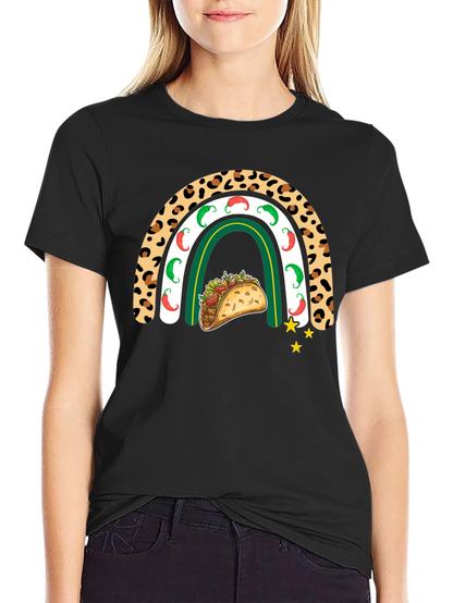 Camiseta Negra con Diseño de Taco y Arcoíris