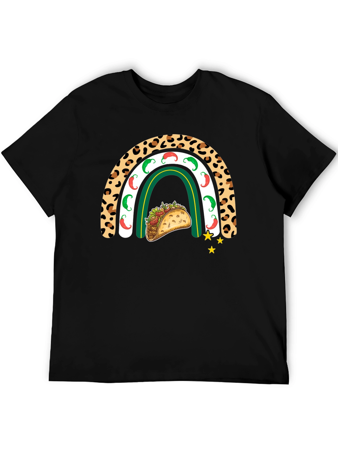 Camiseta Negra con Diseño de Taco y Arcoíris