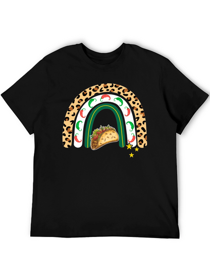Camiseta Negra con Diseño de Taco y Arcoíris