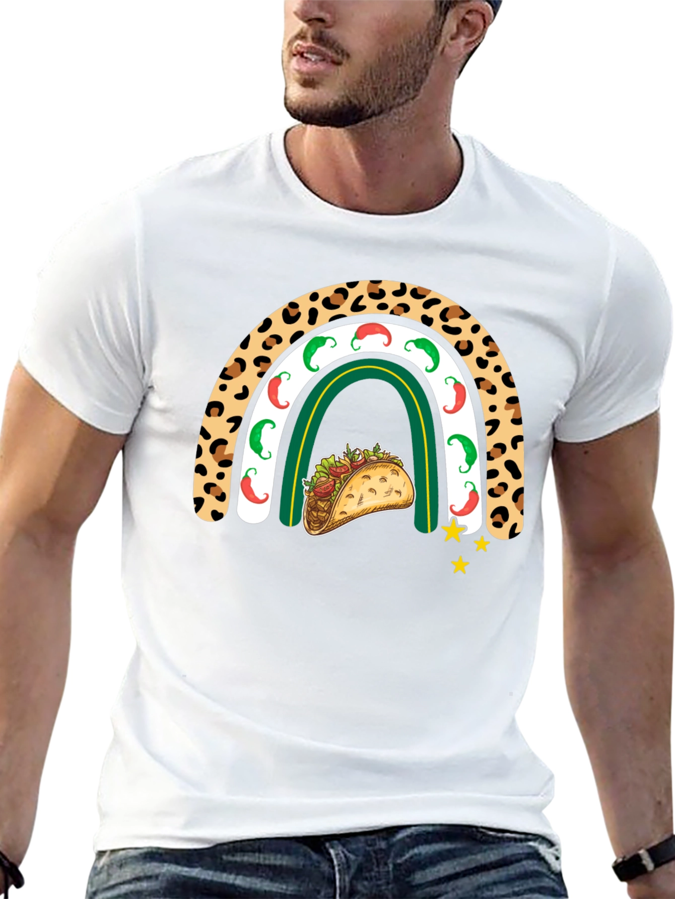 Camiseta Negra con Diseño de Taco y Arcoíris