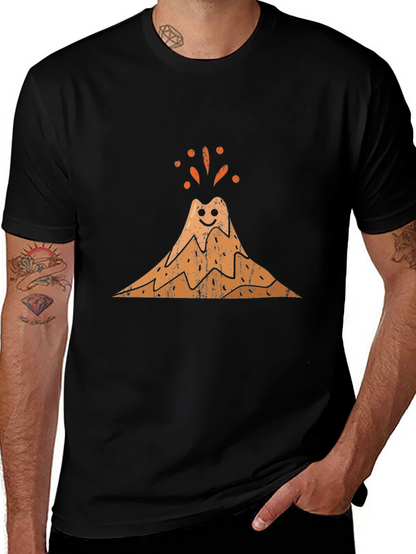 Camiseta Negra con Diseño de Volcán Sonriente