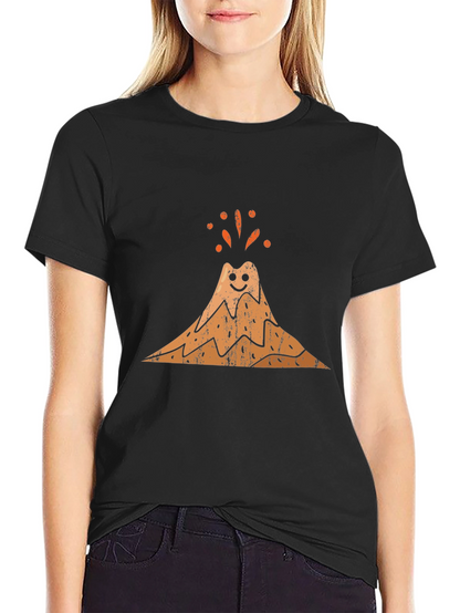 Camiseta Negra con Diseño de Volcán Sonriente