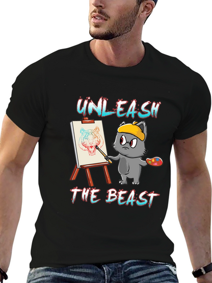 Camiseta Negra: Gato Artista Unleash The Beast