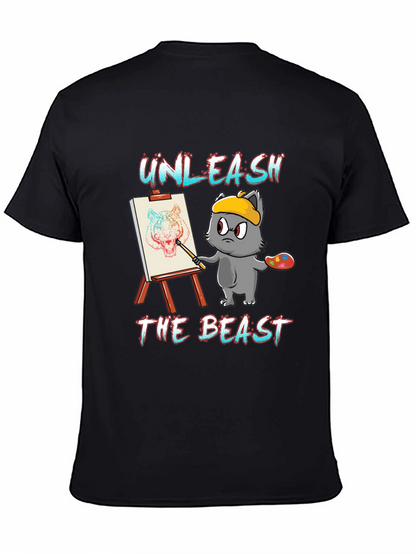 Camiseta Negra: Gato Artista Unleash The Beast