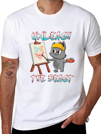 Camiseta Negra: Gato Artista Unleash The Beast