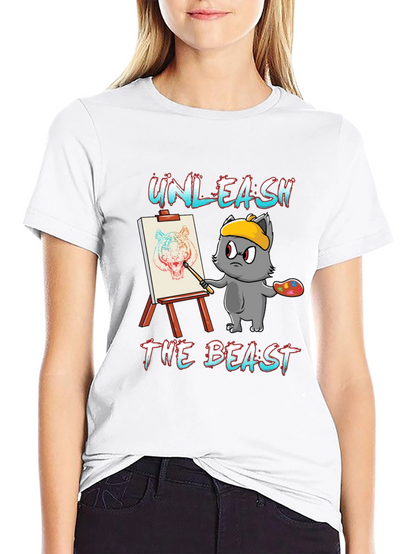 Camiseta Negra: Gato Artista Unleash The Beast