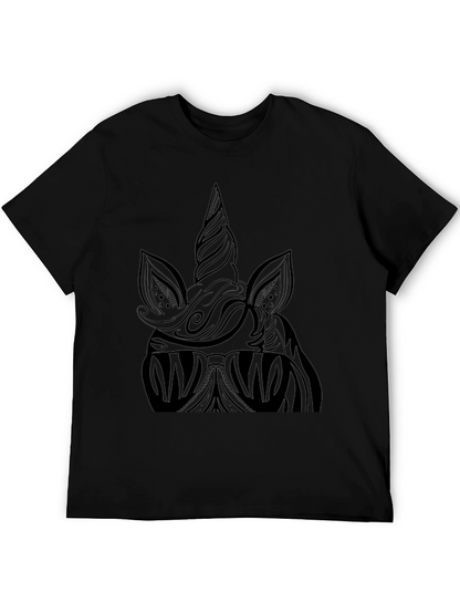 Camiseta Negra Unicornio Estilizado Hombre