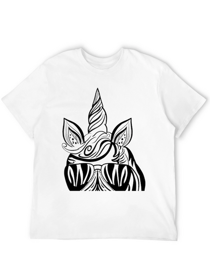 Camiseta Negra Unicornio Estilizado Hombre