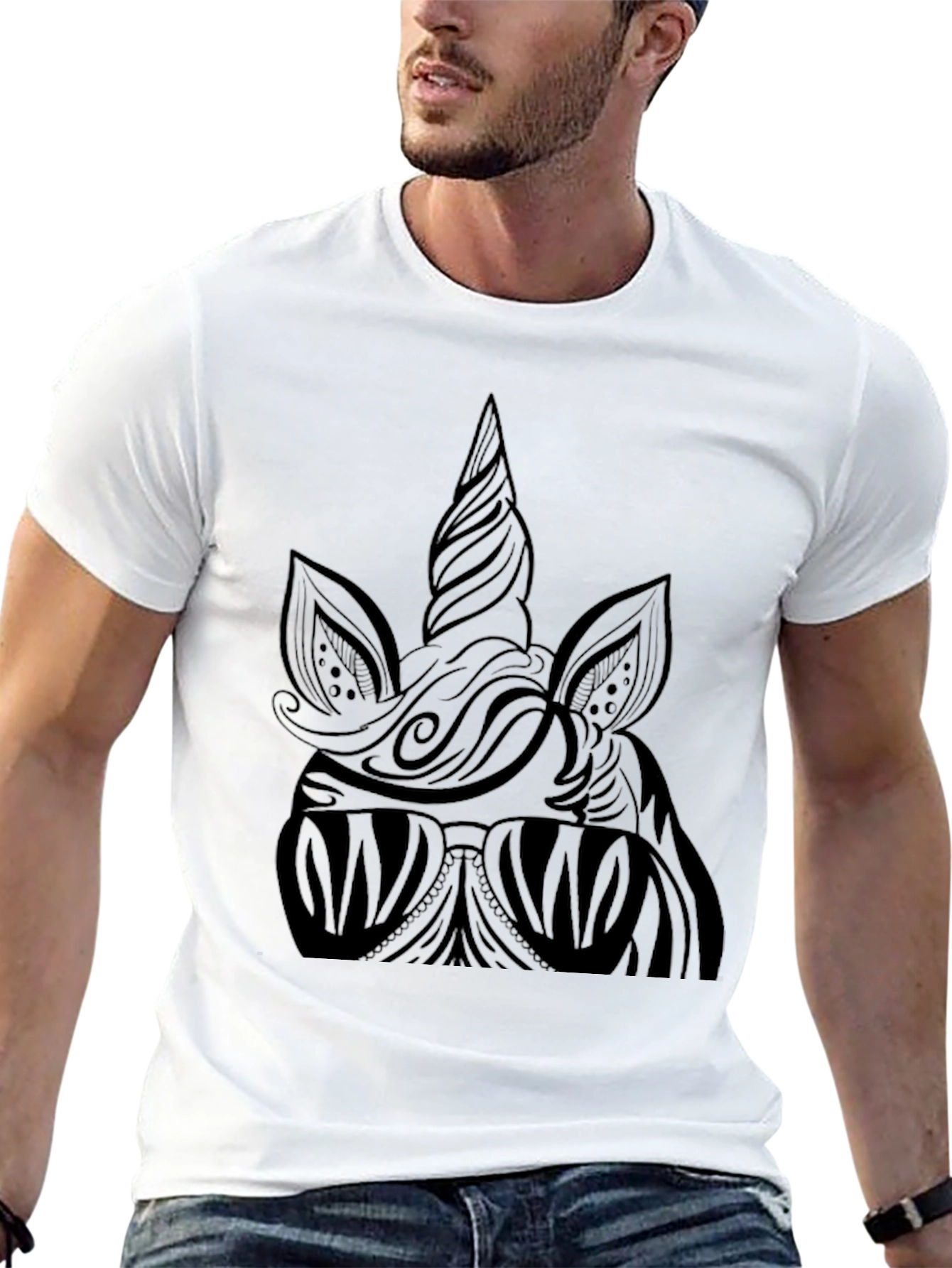 Camiseta Negra Unicornio Estilizado Hombre