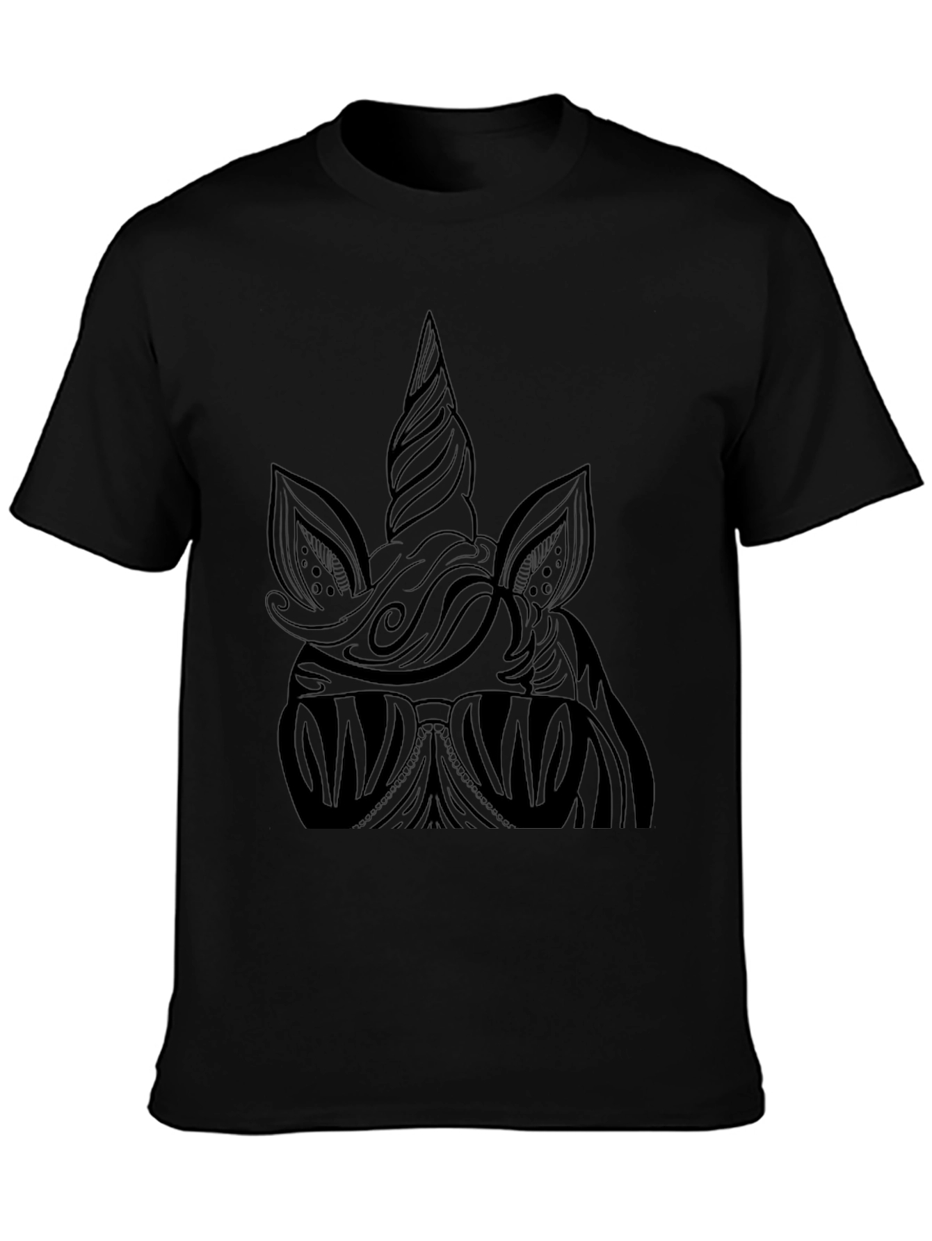 Camiseta Negra Unicornio Estilizado Hombre