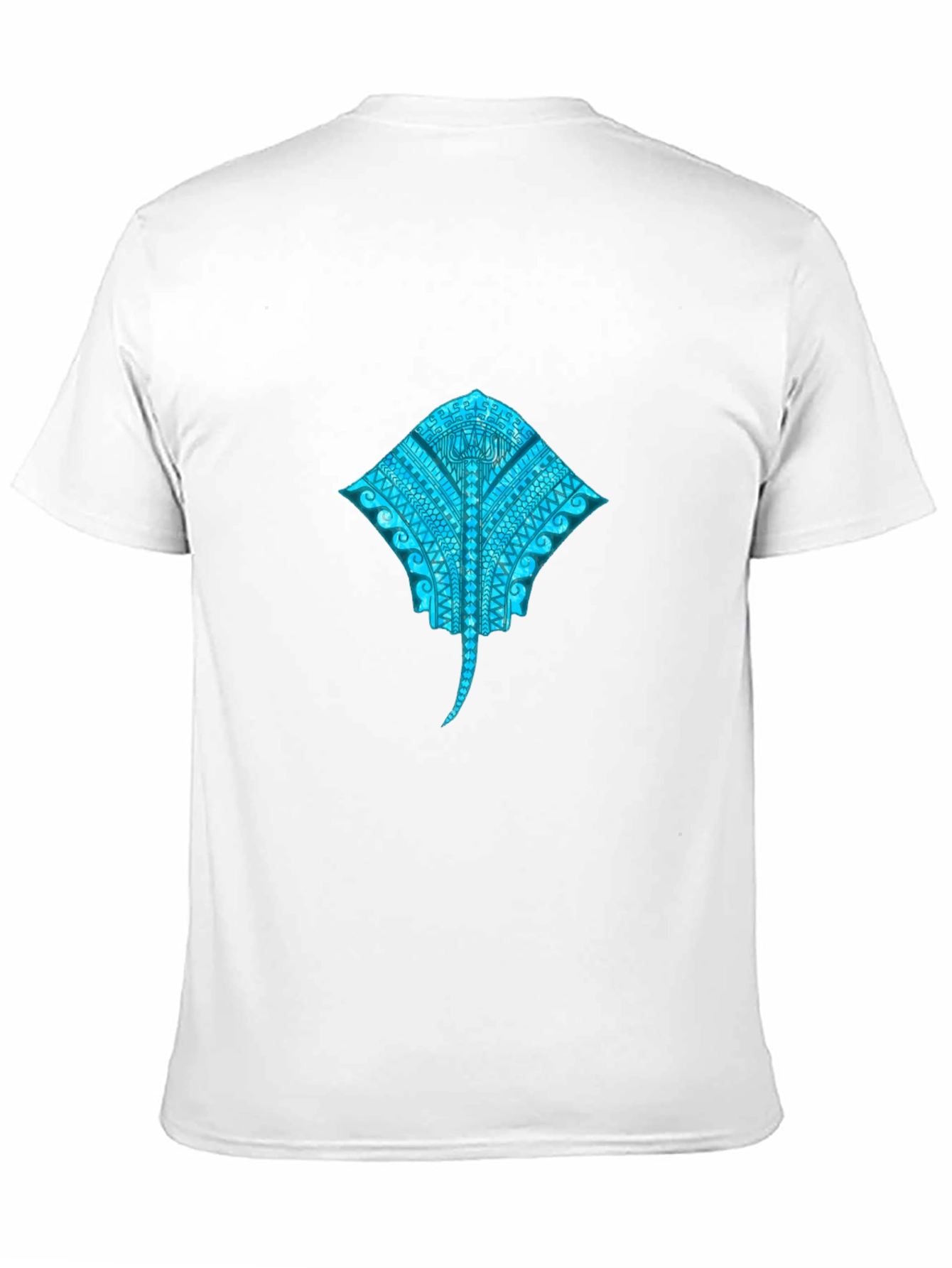 Camiseta Negra con Diseño de Mantarraya Tribal Azul