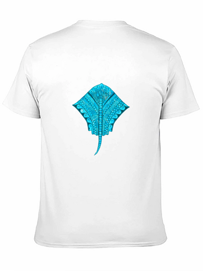 Camiseta Negra con Diseño de Mantarraya Tribal Azul