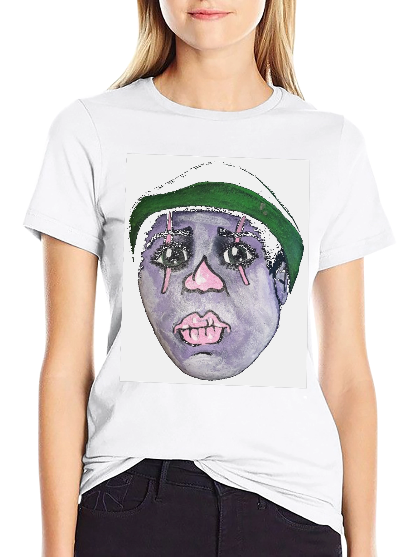 Camiseta Negra con Diseño Artístico Facial