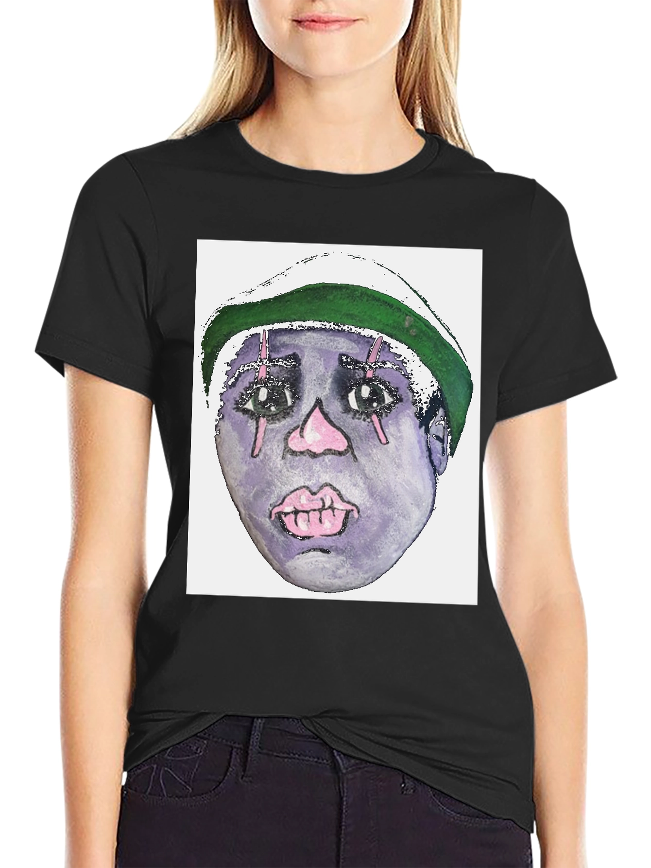 Camiseta Negra con Diseño Artístico Facial