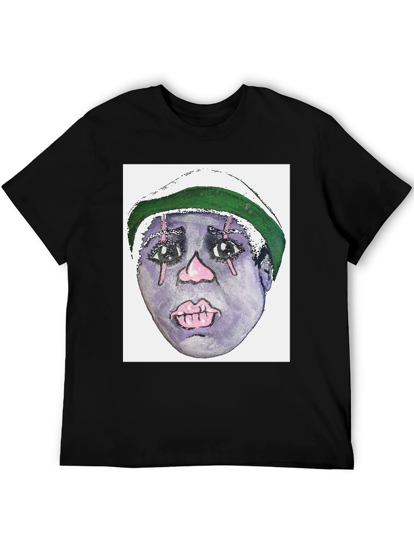 Camiseta Negra con Diseño Artístico Facial