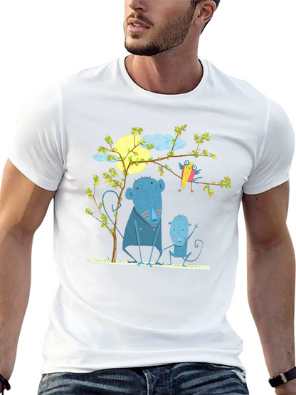 Camiseta negra con diseño de animales y luna