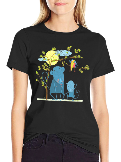 Camiseta negra con diseño de animales y luna