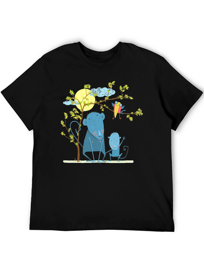 Camiseta negra con diseño de animales y luna