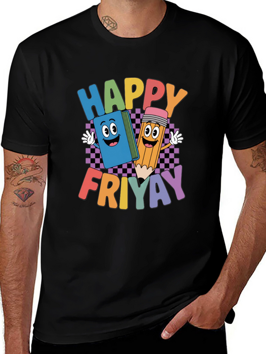 Camiseta Negra Happy Friyay con Libro y Lápiz