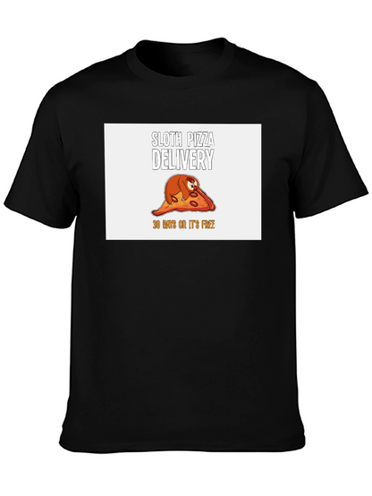Camiseta Negra con Diseño de Perezoso Pizza Delivery