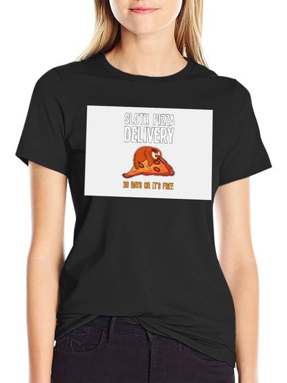 Camiseta Negra con Diseño de Perezoso Pizza Delivery
