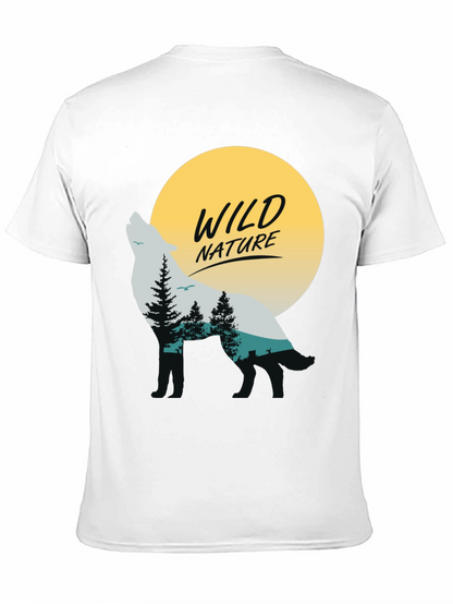 Camiseta Negra Hombre - Diseño Lobo y Naturaleza Salvaje