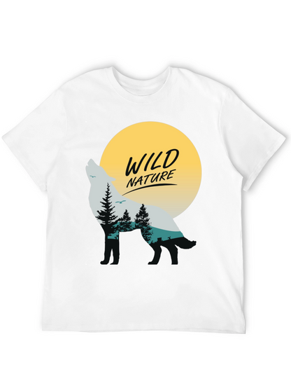 Camiseta Negra Hombre - Diseño Lobo y Naturaleza Salvaje