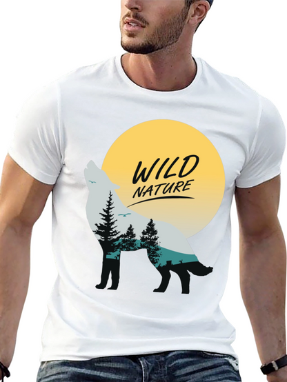 Camiseta Negra Hombre - Diseño Lobo y Naturaleza Salvaje