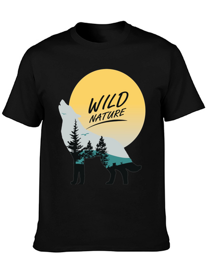 Camiseta Negra Hombre - Diseño Lobo y Naturaleza Salvaje