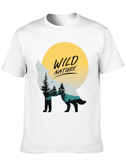 Camiseta Negra Hombre - Diseño Lobo y Naturaleza Salvaje